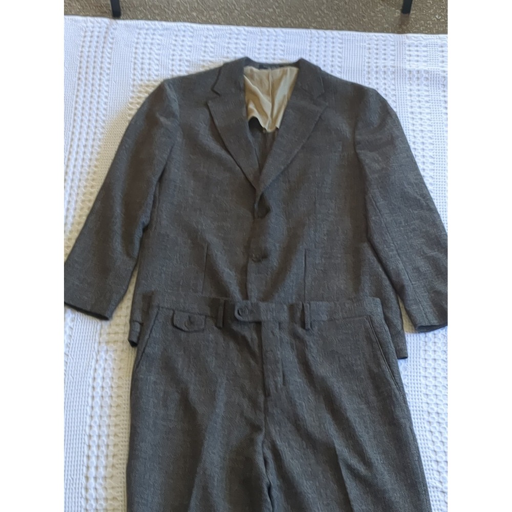 Banana Republic Tweed Tailored Slim Fit Marzotto Havana 2 Piece Suit Set Sz 42 S